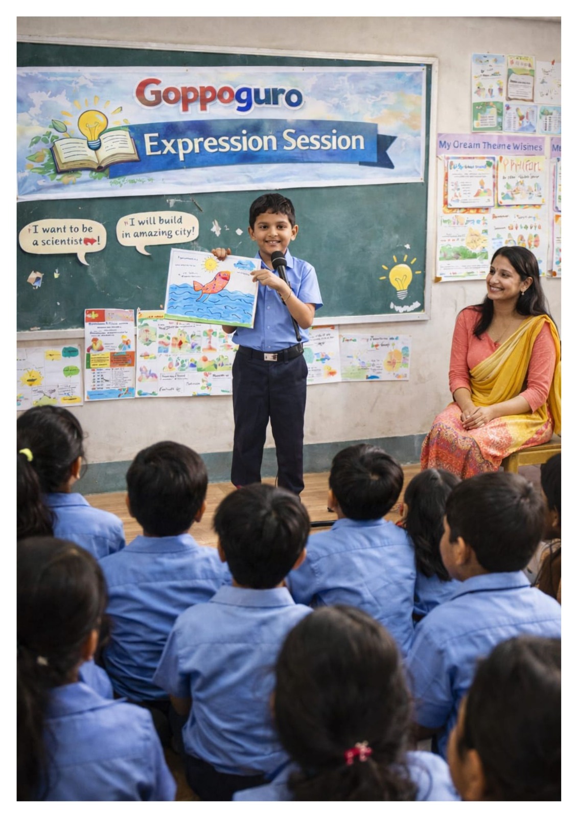 Children showcasing work