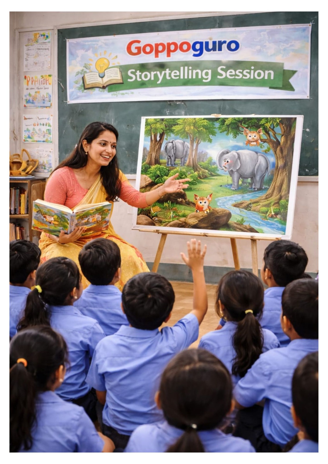 GCLP storytelling session with children in school