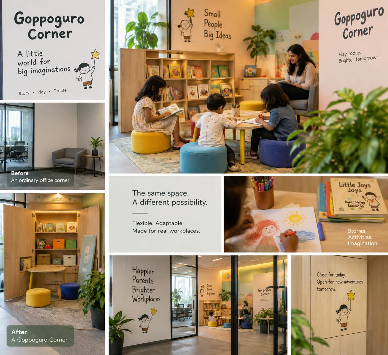 The Goppoguro Corner closed, functioning as a simple reading nook within the office